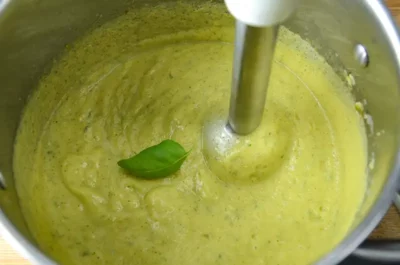 Blend zucchini and preserved lemon soup